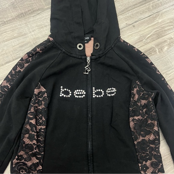 Bebe set 2 piece sweater and pants bling rhinestone diamonds black tan lace - Picture 8 of 8